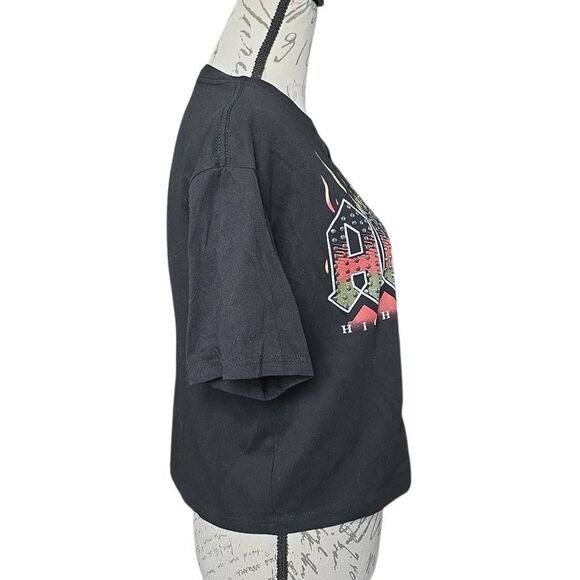 ACDC Women's Size Large Black Studded Highway to Hell Cropped T-Shirt - Picture 2 of 5